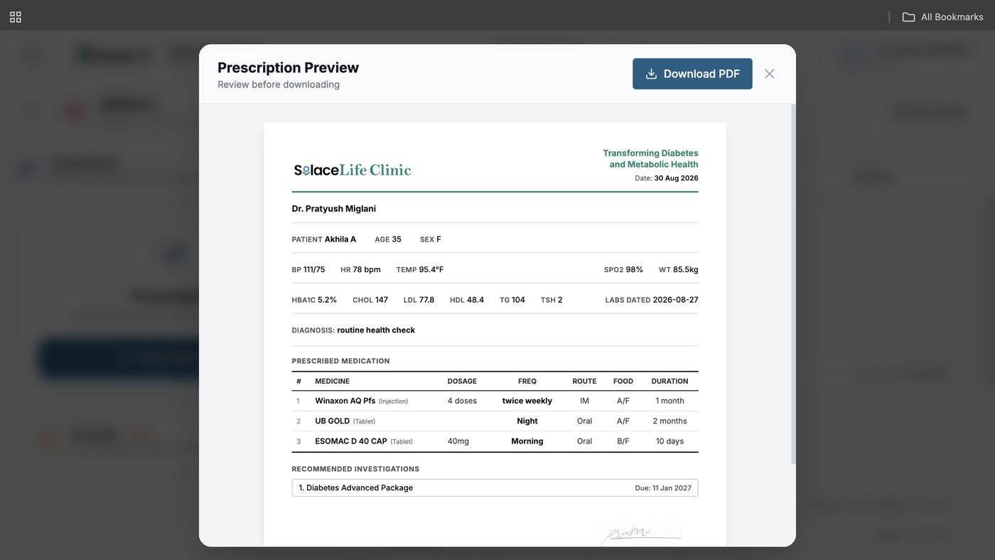 Generated prescription, ready to print
